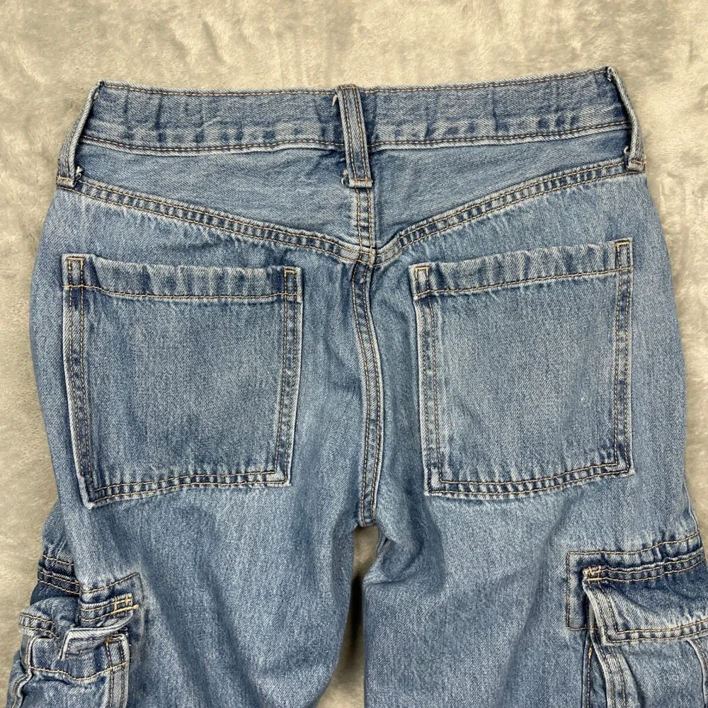 Old Navy Cargo Jeans Kids Size 12 Blue High‎ Rise Baggy Built-In Tough Wide Leg